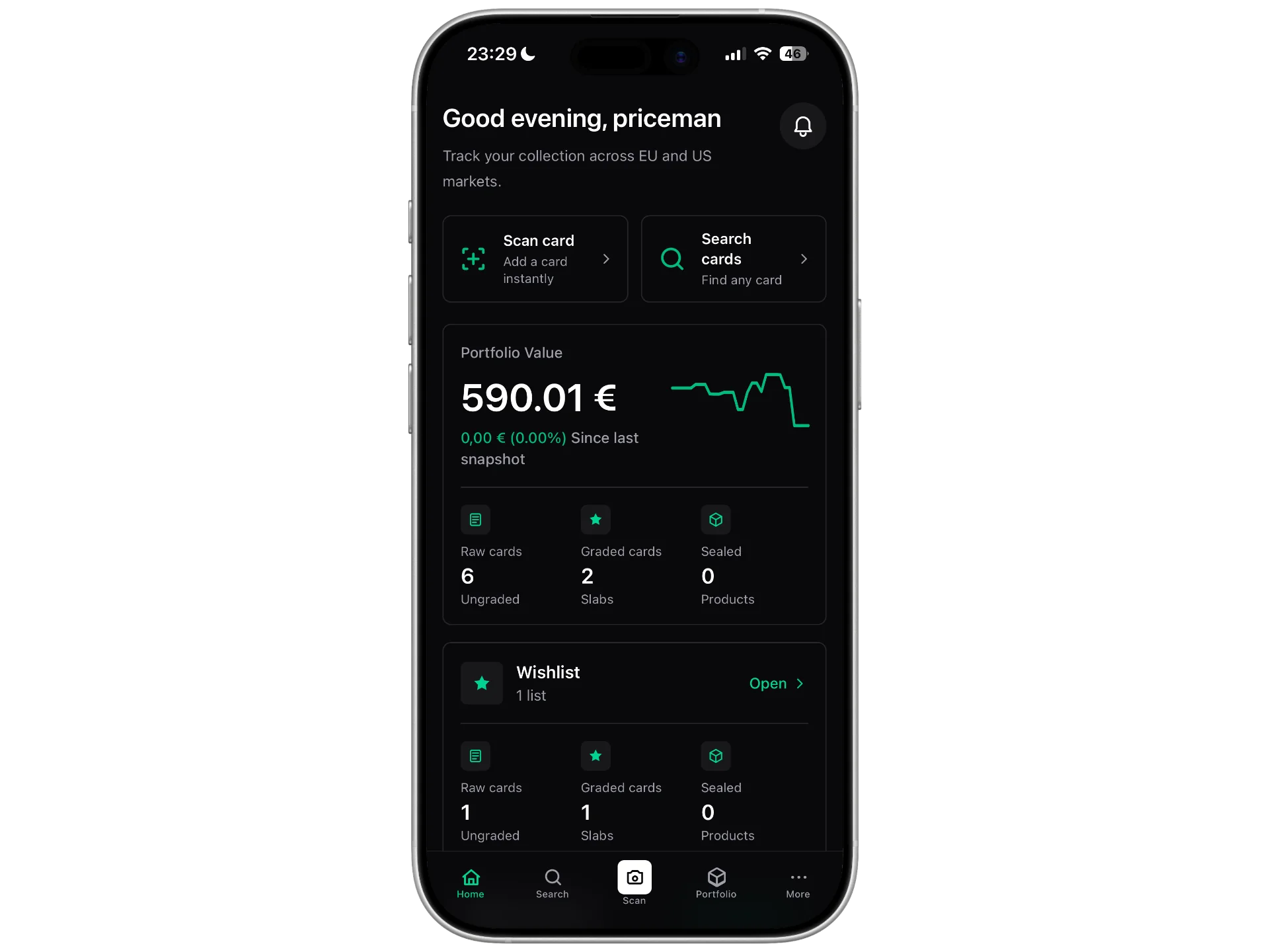 CollectHolo iOS app home screen on iPhone